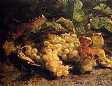 Wicker Canvas Paintings - Autumn Treasures Grapes In A Wicker Basket